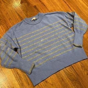 Philosophy Soft Blue & Grey Striped Long Sleeve Crew Neck Sweater - Size L